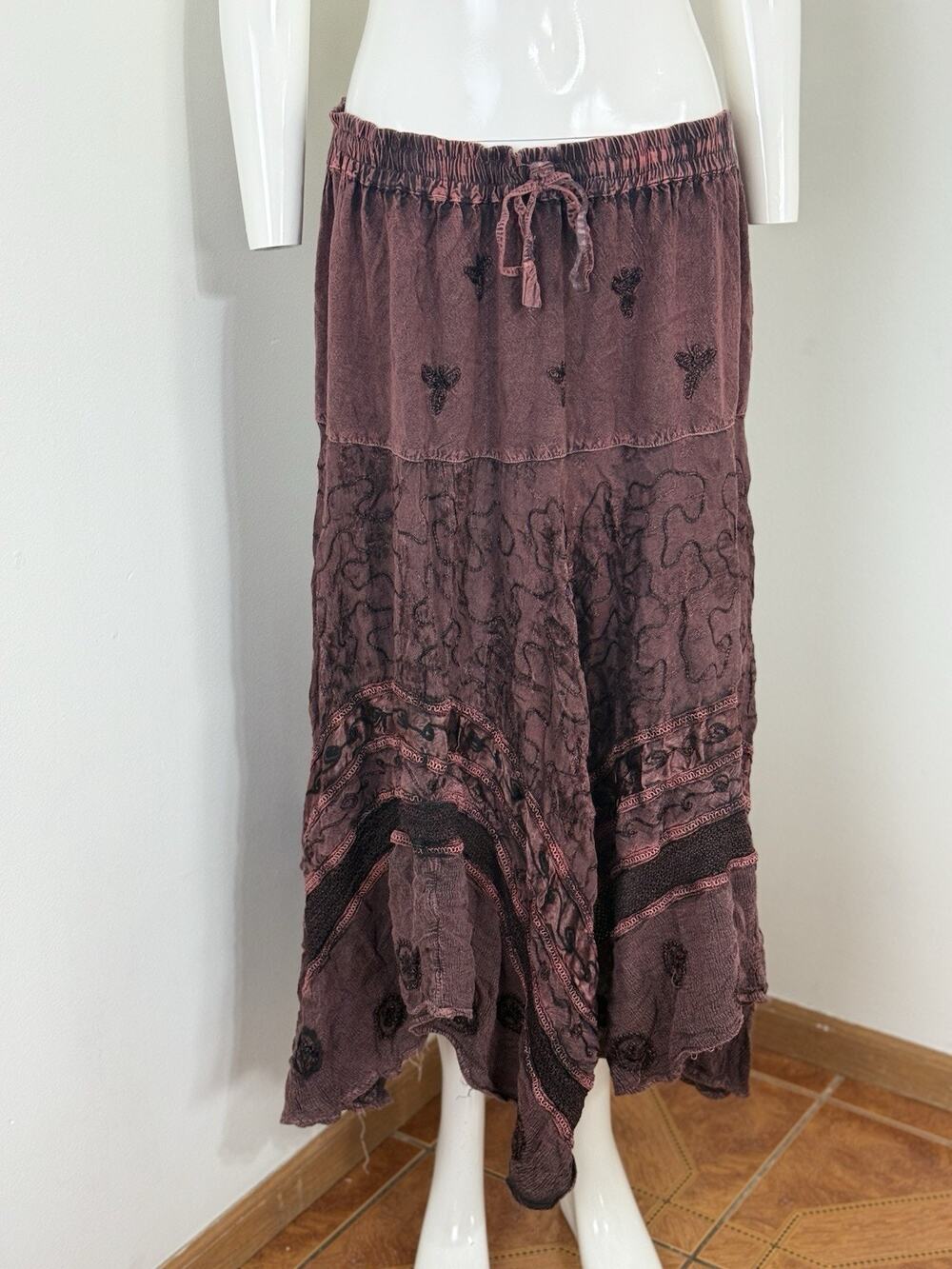 Womens Skirt Free Size Brown Boho Forest Fairy Hippie Floral Festival Maxi Flowy